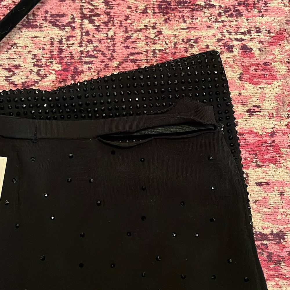 NWT Sandro Manray Black Rhinestone-embellished Midi Skirt—with seam rip - Picture 9 of 11